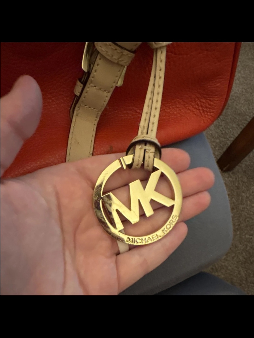 Michael Kors Orange Leather Satchel with Tan Handles and Gold MK Charm - Picture 4 of 7